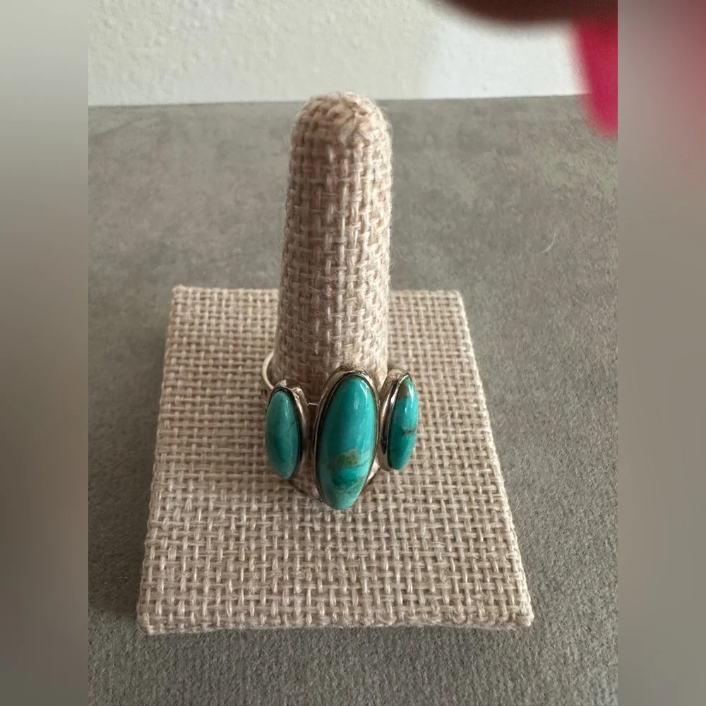 Elegant Turquoise 3 Stone Ring in Sterling Silver by Jay King - Picture 3 of 8